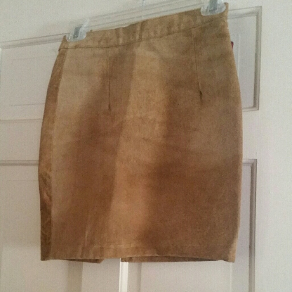 Don't Stop Tan Suede Leather Skirt  Jr. Size 12
